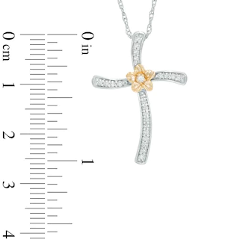 0.15 CT. T.W. Diamond Curved Cross Flower Pendant in Sterling Silver and 10K Gold|Peoples Jewellers
