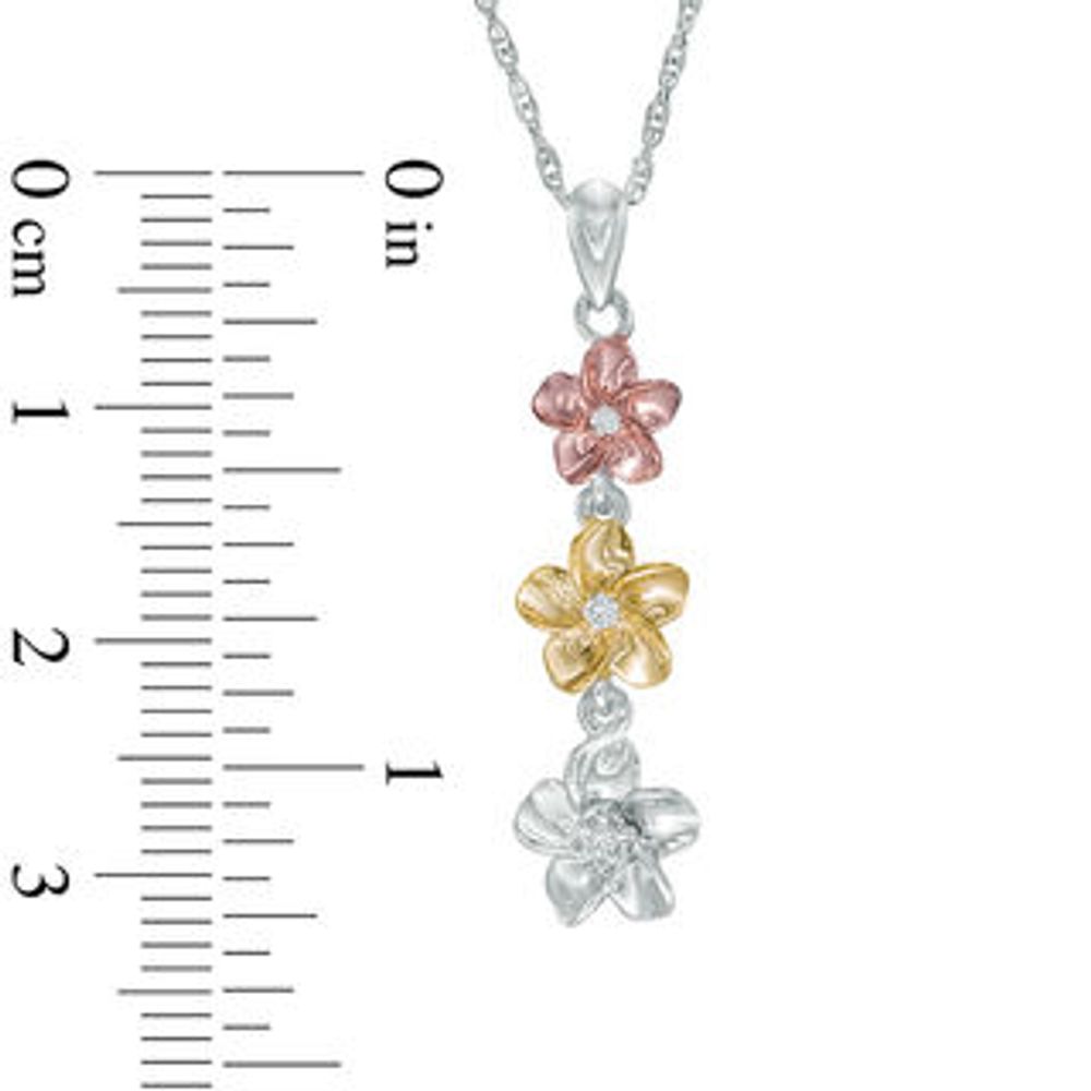 Diamond Accent Flower Triple Drop Pendant in Sterling Silver and 10K Two-Tone Gold|Peoples Jewellers