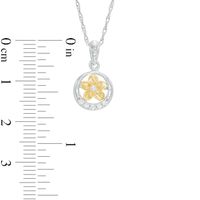 Diamond Accent Circle Frame Flower Pendant in Sterling Silver and 10K Gold|Peoples Jewellers