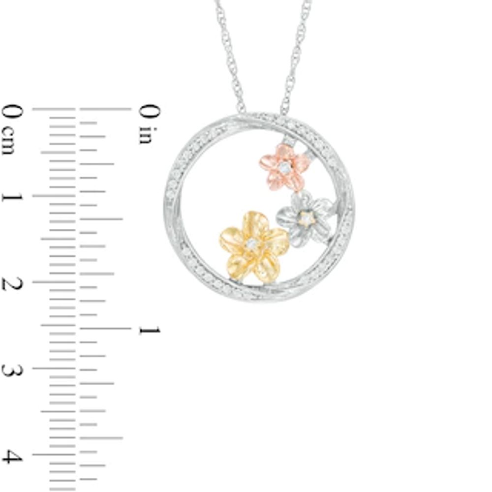 0.18 CT. T.W. Diamond Triple Pinwheel Flower Swirl Circle Pendant in Sterling Silver and 10K Two-Tone Gold|Peoples Jewellers