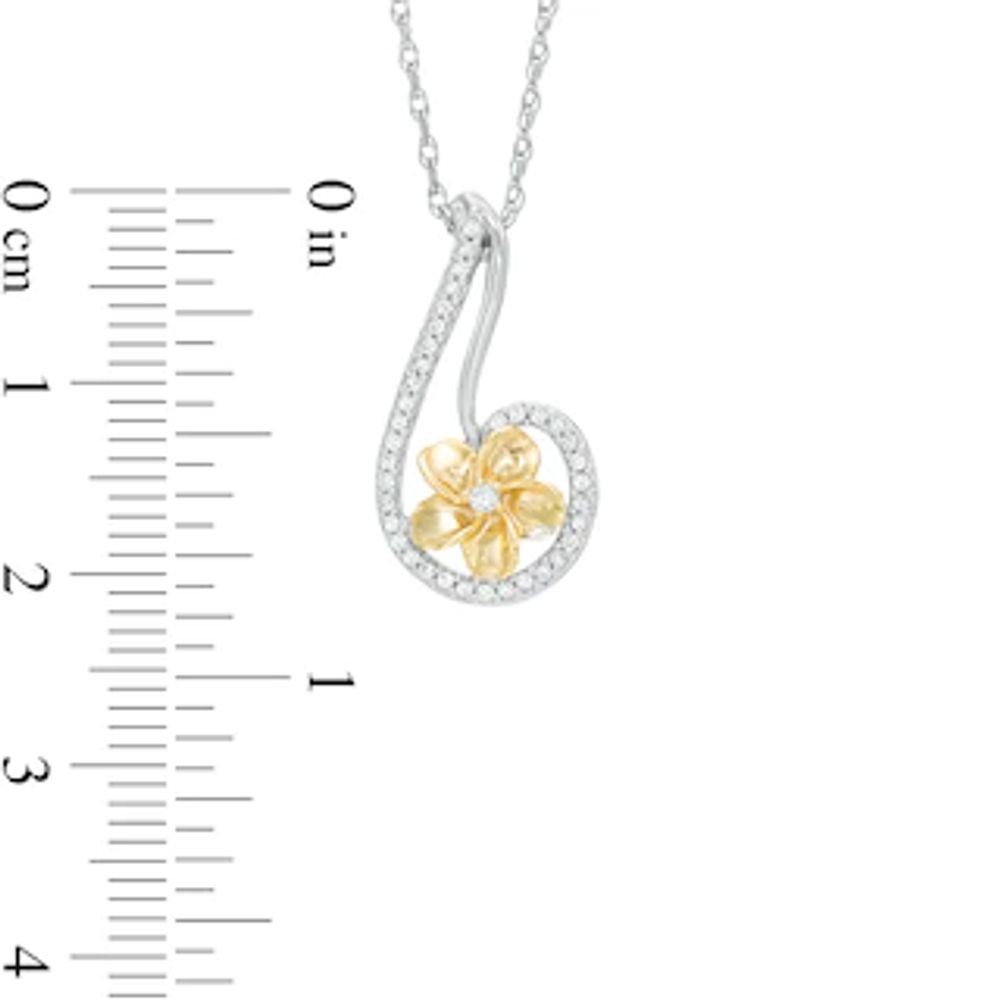 0.15 CT. T.W. Diamond Curved Teardrop Flower Pendant in Sterling Silver and 10K Gold|Peoples Jewellers