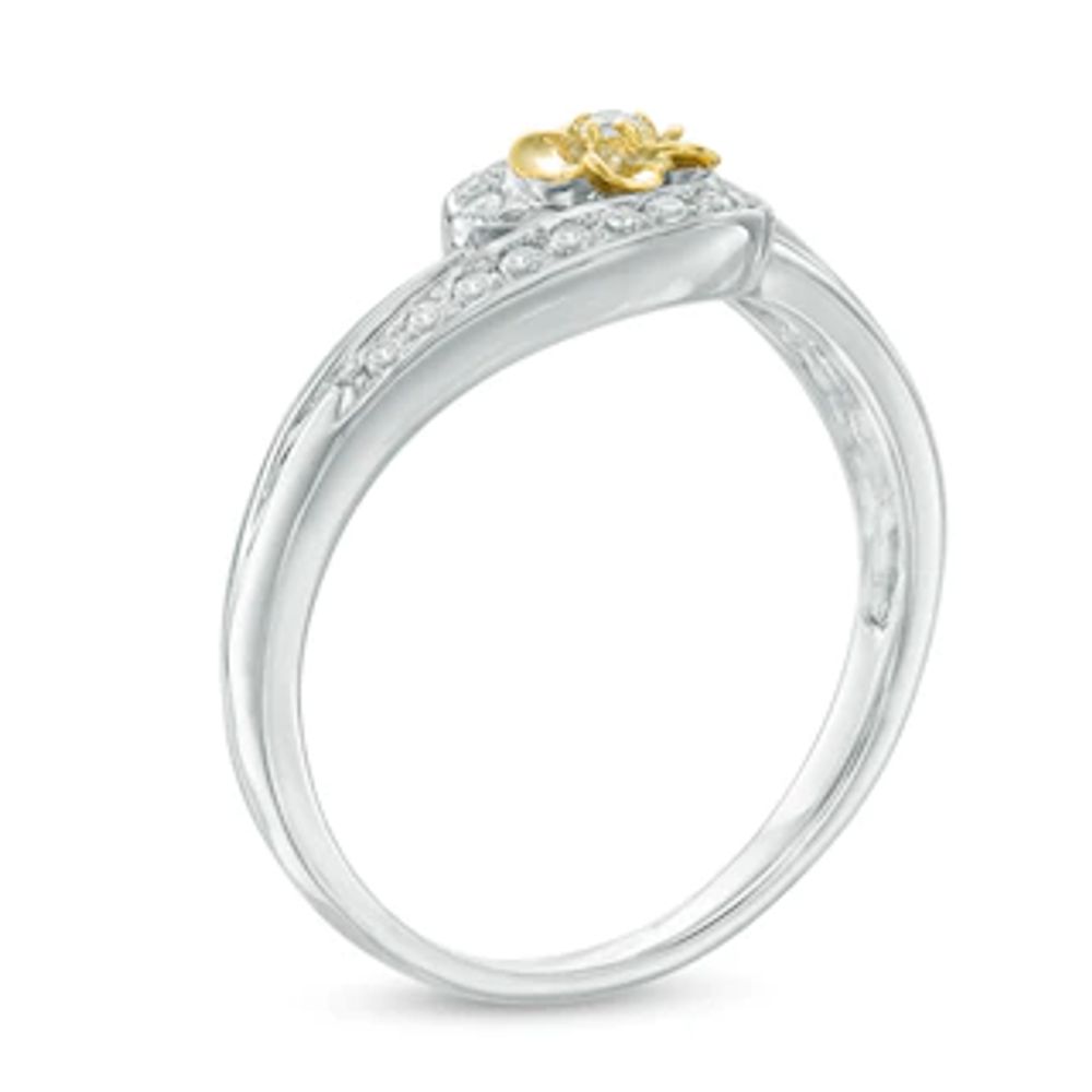 0.11 CT. T.W. Diamond Flower Split Shank Bypass Ring in Sterling Silver and 10K Gold|Peoples Jewellers