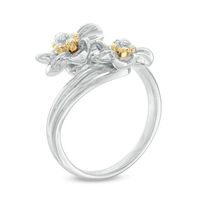 Diamond Accent Flower Bypass Ring in Sterling Silver and 10K Gold|Peoples Jewellers