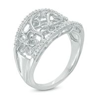 0.18 CT. T.W. Diamond Flower Filigree Ring in 10K White Gold|Peoples Jewellers