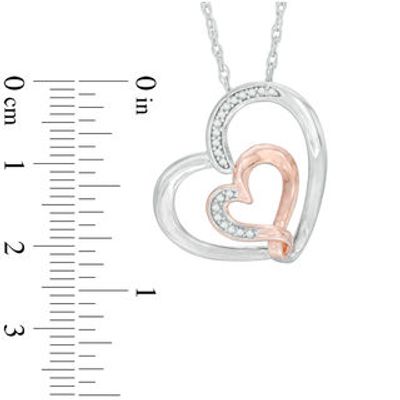 0.12 CT. T.W. Diamond Double Heart Pendant in Sterling Silver and 14K Rose Gold Plate|Peoples Jewellers