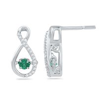 Unstoppable Love™ Lab-Created Emerald and 0.09 CT. T.W. Diamond Infinity Drop Earrings in Sterling Silver|Peoples Jewellers