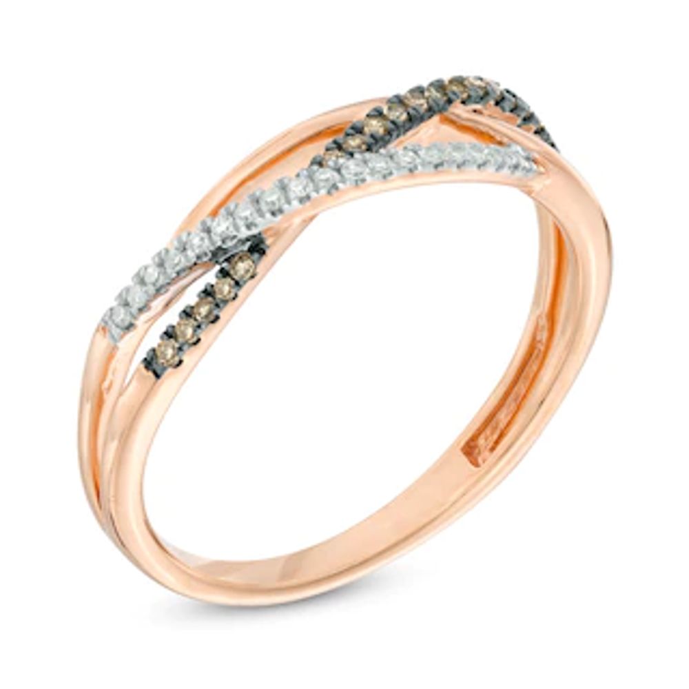 0.15 CT. T.W. Champagne and White Diamond Crossover Ring in 10K Rose Gold|Peoples Jewellers