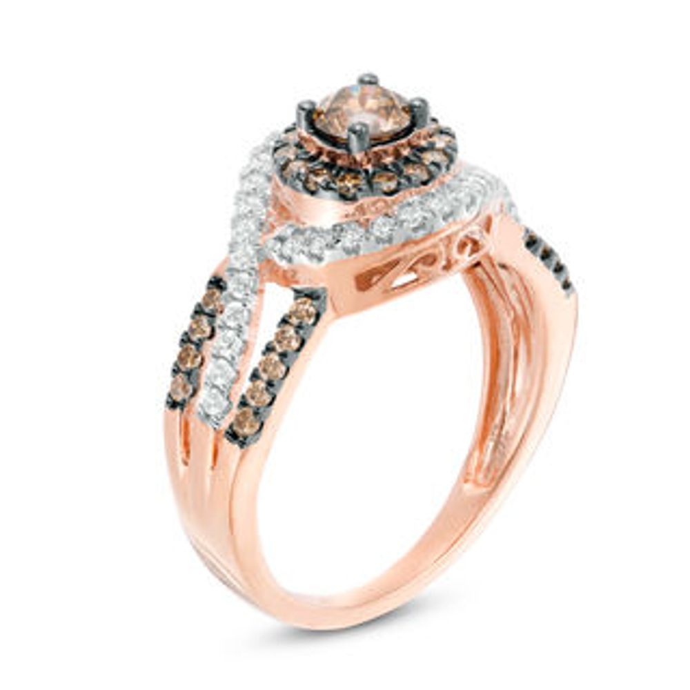 1.01 CT. T.W. Champagne and White Diamond Bypass Frame Ring in 10K Rose Gold|Peoples Jewellers