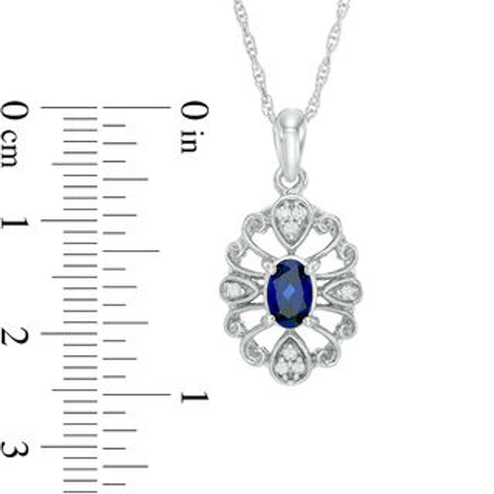 Oval Lab-Created Blue Sapphire and Diamond Accent Vintage-Style Pendant in Sterling Silver|Peoples Jewellers