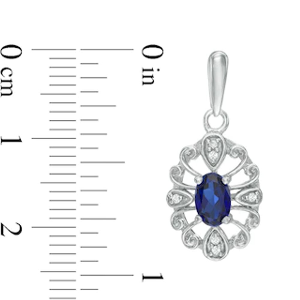 Oval Lab-Created Blue Sapphire and Diamond Accent Vintage-Style Frame Drop Earrings in Sterling Silver|Peoples Jewellers