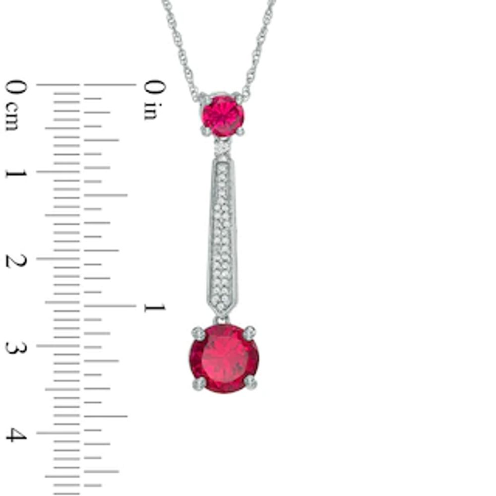 Lab-Created Ruby, White Sapphire and Diamond Accent Drop Pendant in Sterling Silver|Peoples Jewellers