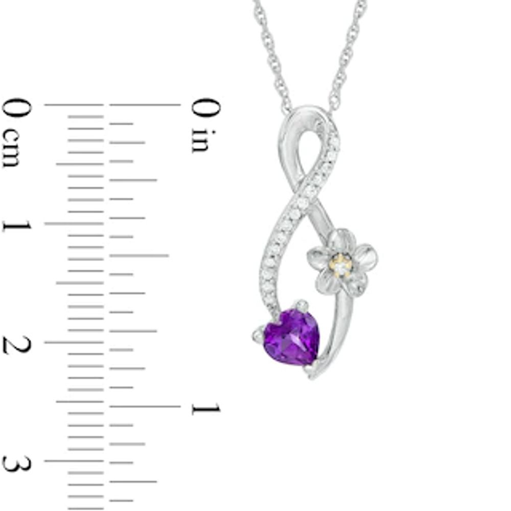 5.0mm Heart-Shaped Amethyst and Diamond Accent Infinity Flower Pendant in Sterling Silver and 10K Gold|Peoples Jewellers