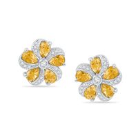 Pear-Shaped Citrine and 0.09 CT. T.W. Diamond Pinwheel Flower Stud Earrings in Sterling Silver|Peoples Jewellers