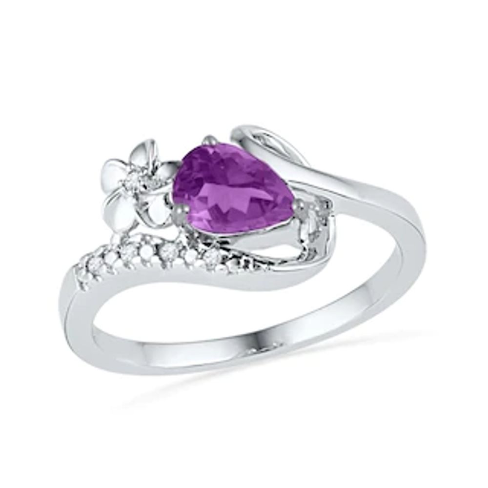 Pear-Shaped Amethyst and Diamond Accent Flower Loop Ring in Sterling Silver|Peoples Jewellers