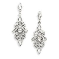 Diamond-Cut Beaded Ornate Drop Earrings in 14K White Gold|Peoples Jewellers