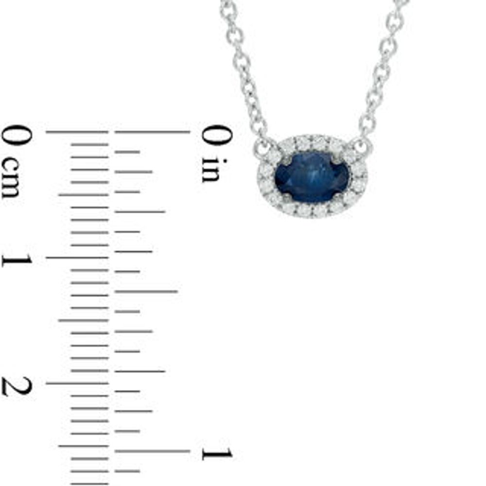 Vera Wang Love Collection Oval Blue Sapphire and 0.09 CT. T.W. Diamond Frame Necklace in 14K White Gold|Peoples Jewellers