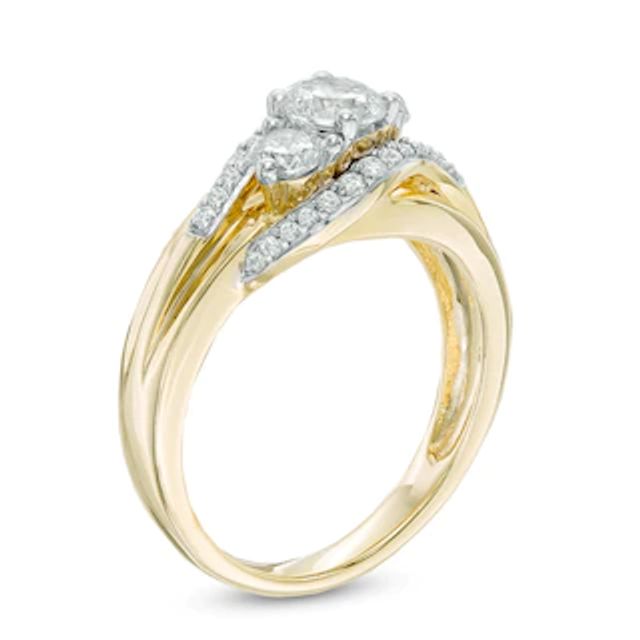 Celebration Canadian Ideal 1.00 CT. T.W. Diamond Three Stone Slant Engagement Ring in 14K Gold (I/I1)|Peoples Jewellers