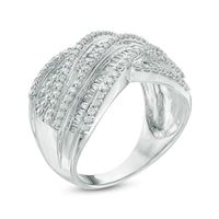 0.95 CT. T.W. Baguette Diamond Layered Criss-Cross Ring in 10K White Gold|Peoples Jewellers