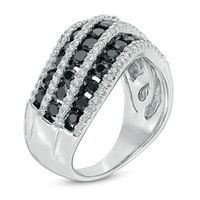 1.45 CT. T.W. Enhanced Black and White Diamond Multi-Row Wave Ring in Sterling Silver|Peoples Jewellers