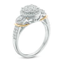 0.75 CT. T.W. Composite Diamond Three Stone Vintage-Style Engagement Ring in 14K Two-Tone Gold|Peoples Jewellers