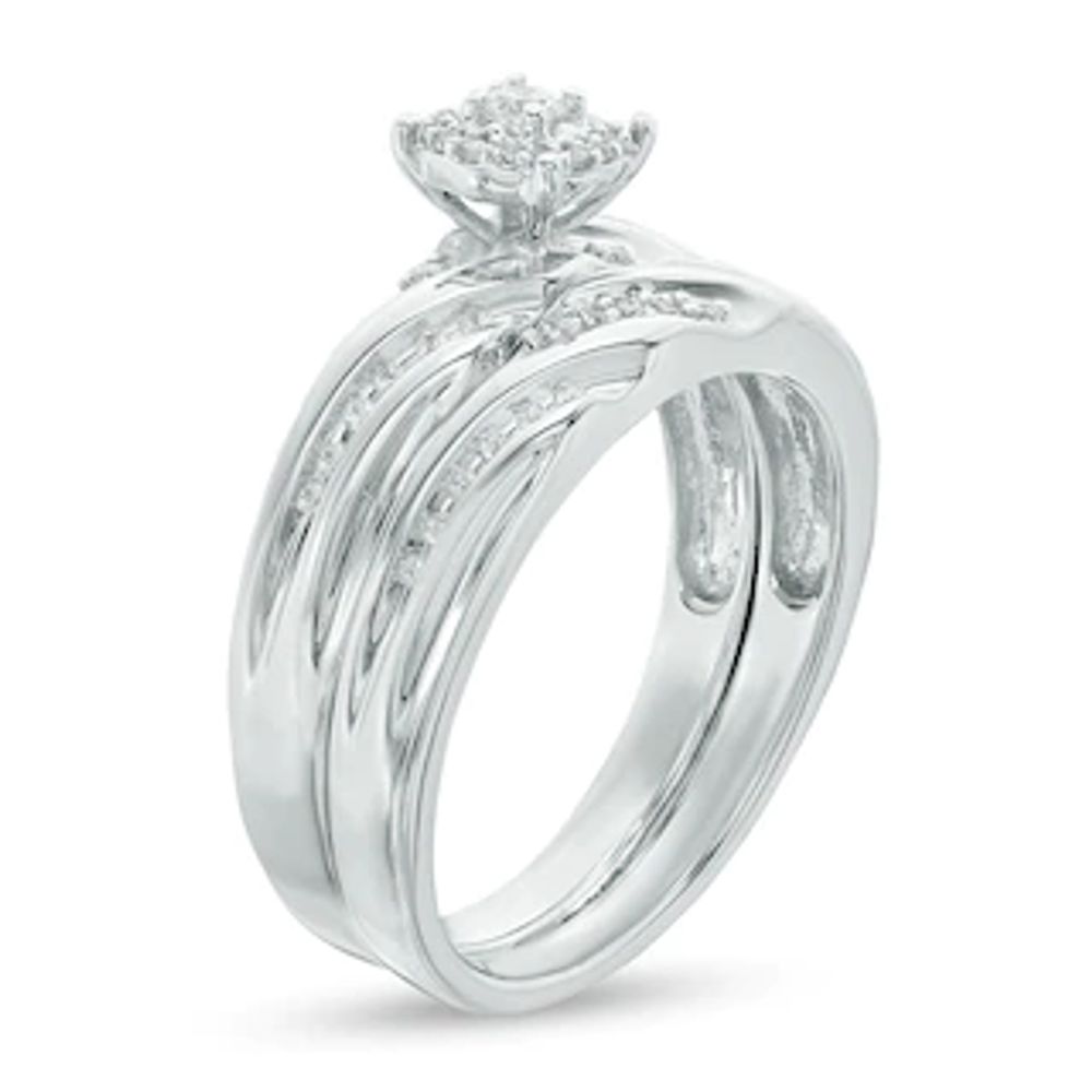 0.23 CT. T.W. Diamond Slant Bridal Set in Sterling Silver|Peoples Jewellers