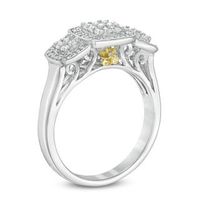 0.37 CT. T.W. Composite Diamond Cushion Frame Three Stone Flower Ring in 10K Two-Tone Gold|Peoples Jewellers
