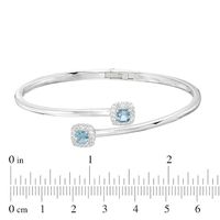 5.0mm Cushion-Cut Swiss Blue Topaz and Lab-Created White Sapphire Hinged Bypass Bangle in Sterling Silver - 7.25"|Peoples Jewellers