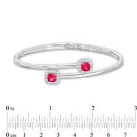 5.0mm Cushion-Cut Lab-Created Ruby and White Sapphire Frame Bypass Bangle in Sterling Silver - 7.25"|Peoples Jewellers