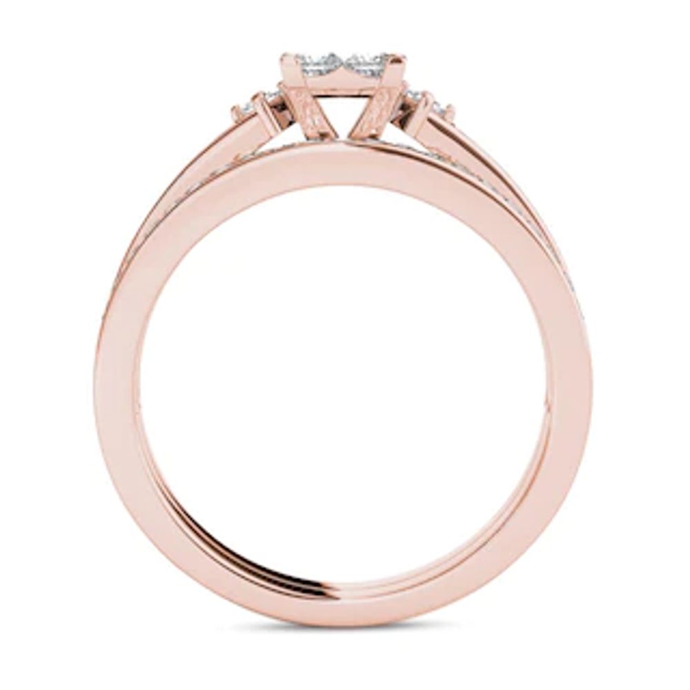 1.00 CT. T.W. Quad Princess-Cut Multi-Diamond Bridal Set in 14K Rose Gold|Peoples Jewellers