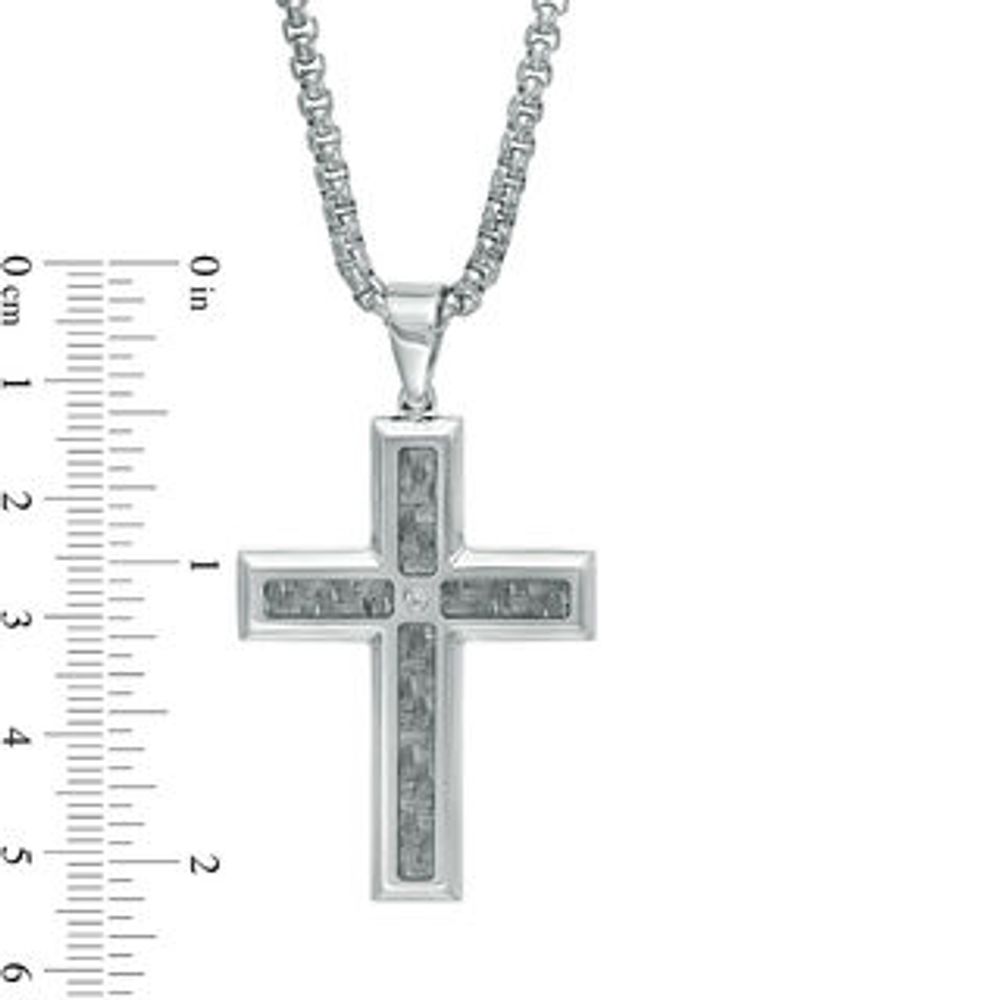 Men's Diamond Accent Grey Carbon Fibre Cross Pendant in Stainless Steel|Peoples Jewellers