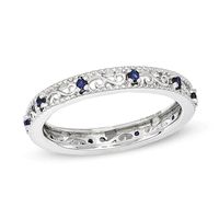 Stackable Expressions™ Lab-Created Blue Sapphire Filigree Eternity Band in Sterling Silver|Peoples Jewellers