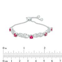 4.5mm Lab-Created Ruby and Diamond Accent Five Stone Infinity Bolo Bracelet in Sterling Silver - 9.5"|Peoples Jewellers