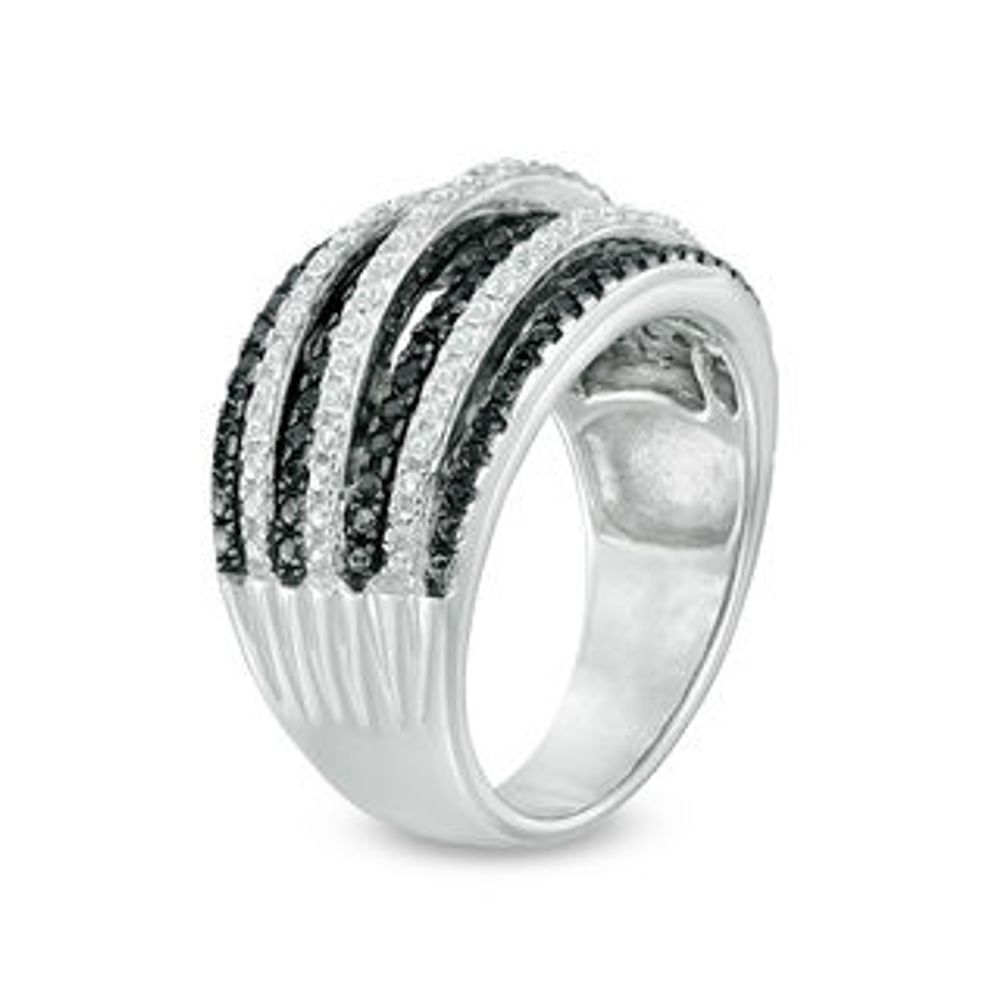 Lab-Created Black Spinel and White Sapphire Multi-Row Ring in Sterling Silver|Peoples Jewellers