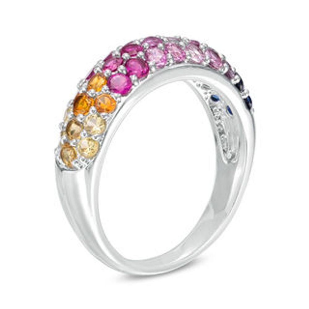 Lab-Created Ruby and Multi-Colour Sapphire Dome Ring in Sterling Silver|Peoples Jewellers