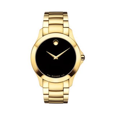 Men's Movado Masino Gold-Tone PVD Watch with Black Dial (Model: 0607034)|Peoples Jewellers