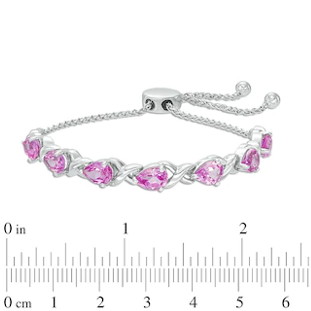 Pear-Shaped Lab-Created Pink Sapphire Infinity Bolo Bracelet in Sterling Silver - 9.5"|Peoples Jewellers