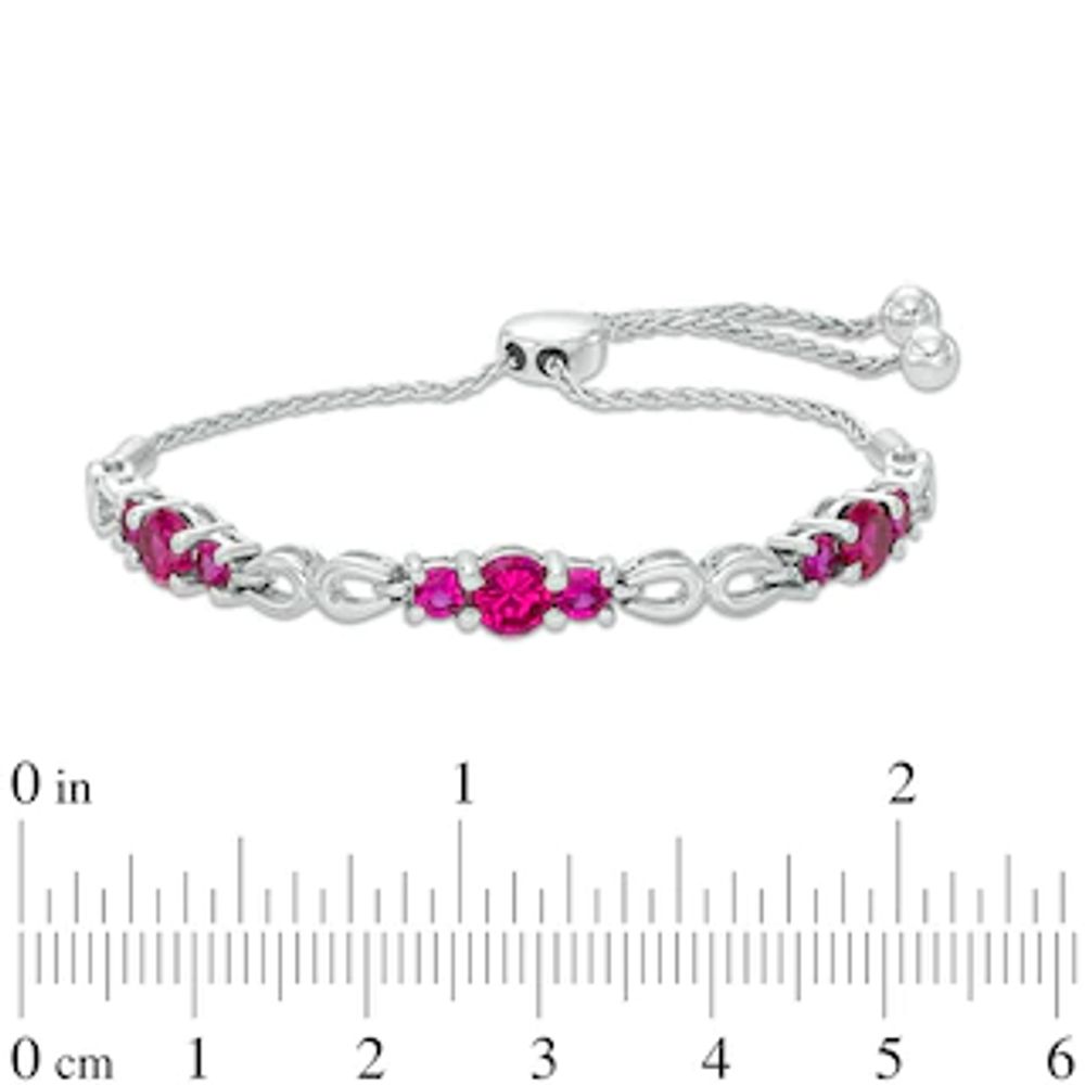 Lab-Created Ruby Three Stone Station Bolo Bracelet in Sterling Silver - 9.5"|Peoples Jewellers