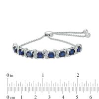 5.0mm Lab-Created Blue Sapphire and Diamond Accent Bar Bolo Bracelet in Sterling Silver - 9.5"|Peoples Jewellers