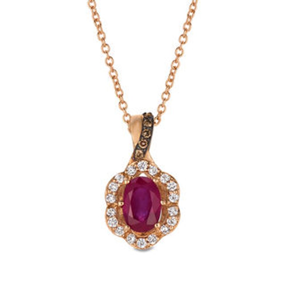 Le Vian® Passion Ruby™ and 0.17 CT. T.W. Diamond Scallop Frame Pendant in 14K Strawberry Gold™|Peoples Jewellers