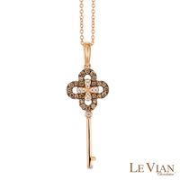Le Vian Chocolate Diamonds® 0.35 CT. T.W. Diamond Clover-Top Key Pendant in 14K Strawberry Gold™|Peoples Jewellers