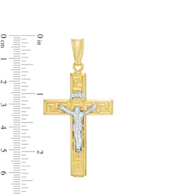 Greek Key Crucifix Hollow Necklace Charm in 10K Two-Tone Gold|Peoples Jewellers