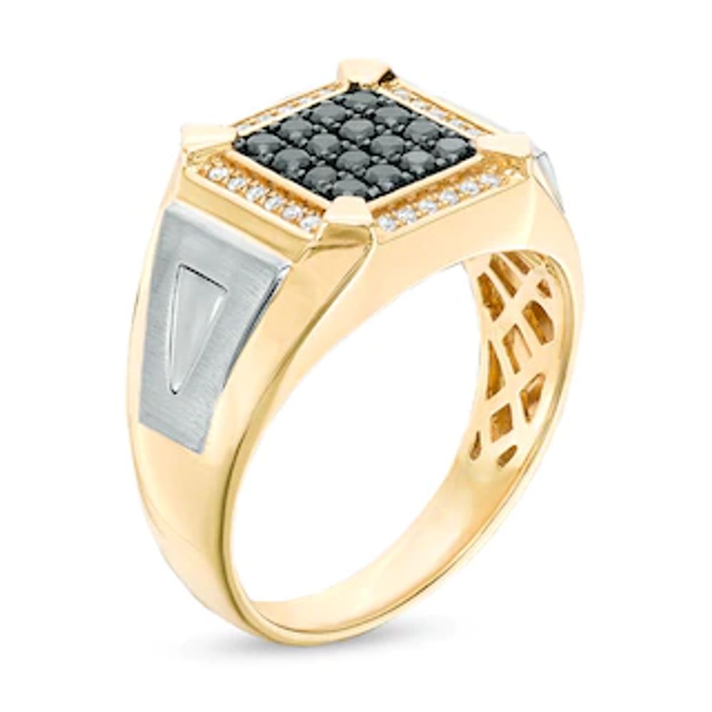 Men's 0.50 CT. T.W. Enhanced Black and White Composite Diamond Square Frame Ring in 10K Two-Tone Gold|Peoples Jewellers