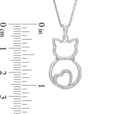 0.04 CT. T.W. Diamond Cat with Heart Tail Pendant in Sterling Silver|Peoples Jewellers