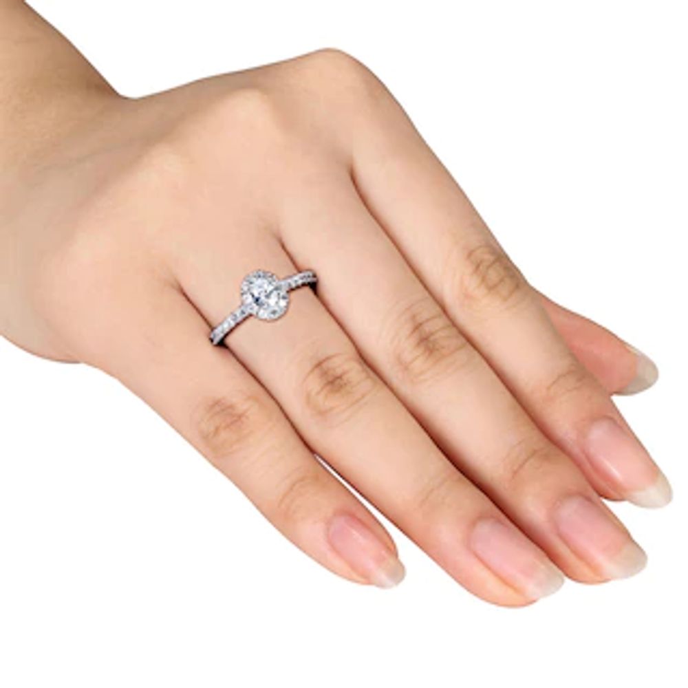 0.97 CT. T.W.  Oval Diamond Frame Engagement Ring in 14K White Gold|Peoples Jewellers