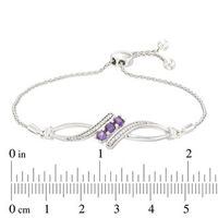 Amethyst and 0.09 CT. T.W. Diamond Three Stone Bypass Bolo Bracelet in Sterling Silver - 9.5"|Peoples Jewellers