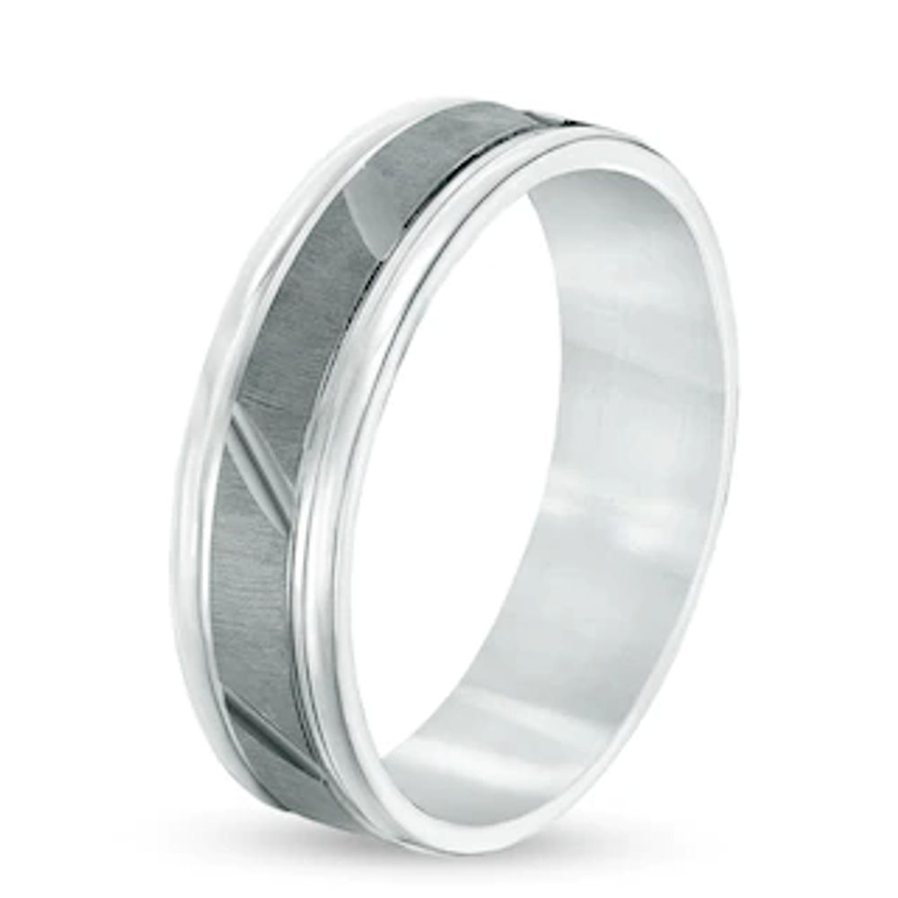 Men's 6.0mm Slanted Groove Band in Sterling Silver with Black Rhodium|Peoples Jewellers