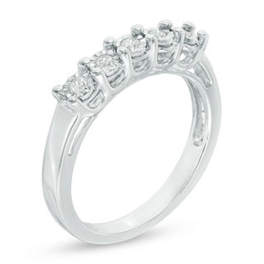 0.09 CT. T.W. Diamond Five Stone Anniversary Band in Sterling Silver|Peoples Jewellers