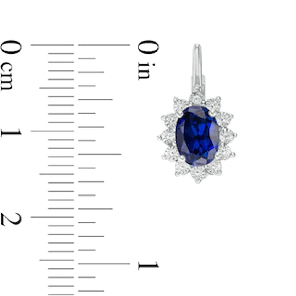 Oval Lab-Created Blue Sapphire and Diamond Accent Sunburst Drop Earrings in Sterling Silver|Peoples Jewellers