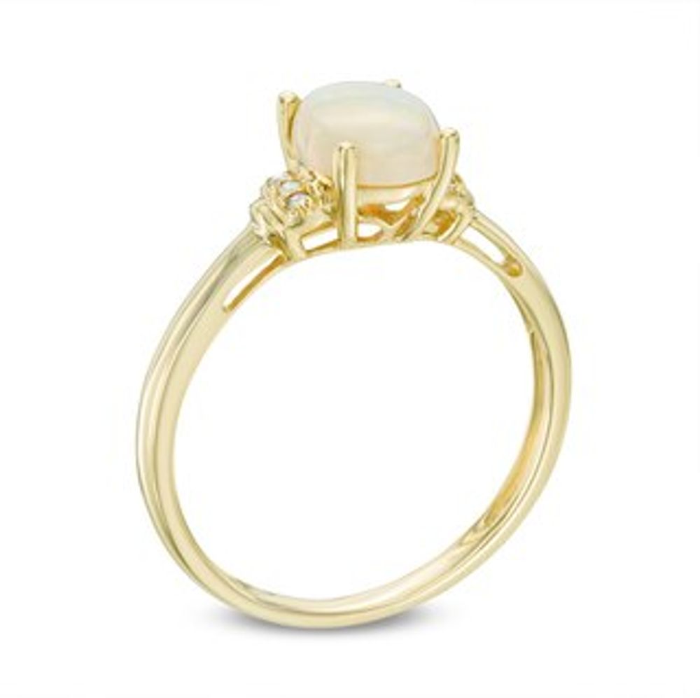 Oval Opal and Diamond Accent Tri-Sides Collar Ring in 10K Gold|Peoples Jewellers