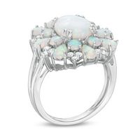 Oval Lab-Created Opal and White Sapphire Flower Ring in Sterling Silver|Peoples Jewellers